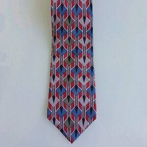 Oscar de la Renta Men's Silk Geometric Pattern Tie Red Blue Gray